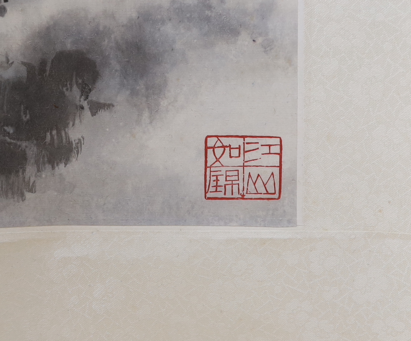 A 20th century scroll painting of a harbour scene and a Japanese scroll painting of a bird of prey, longest 165cm